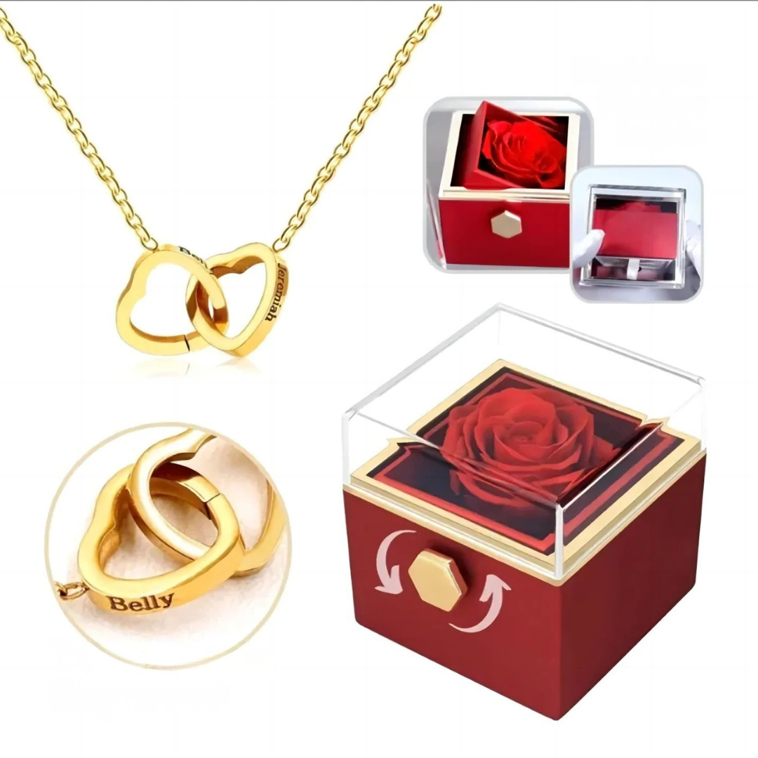 Ewige Rosenbox mit gravierter Halskette