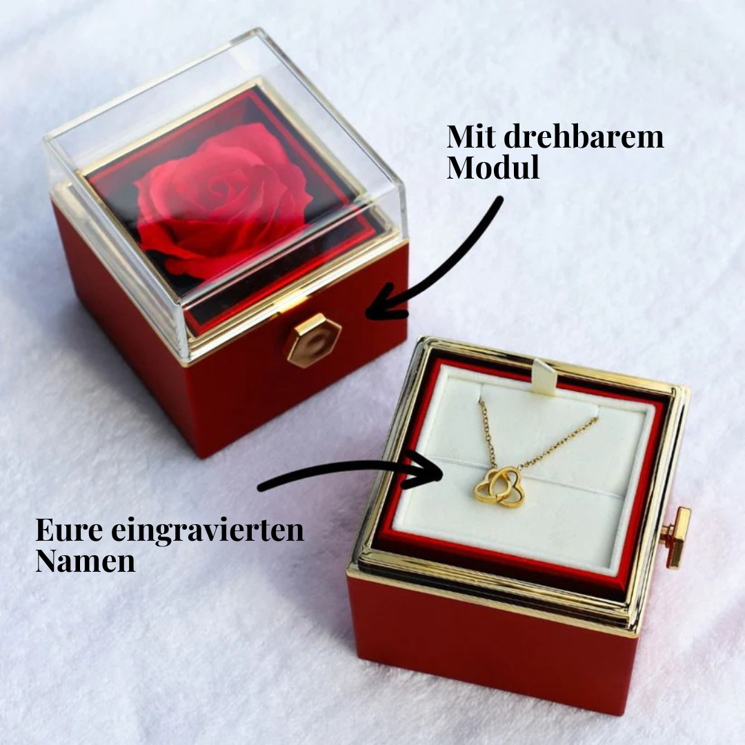 Ewige Rosenbox mit gravierter Halskette
