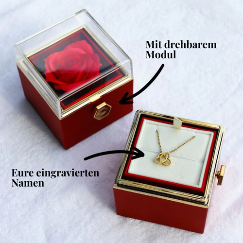 Ewige Rosenbox mit gravierter Halskette